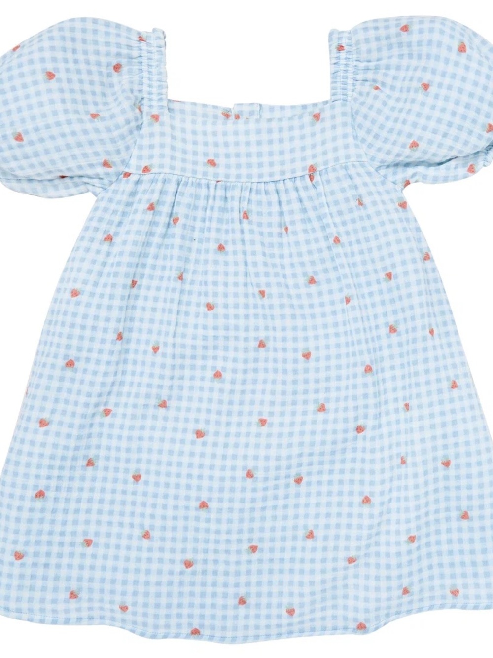 Gerber Light Blue Gingham Puff-Sleeve Dress with Strawberry Motif